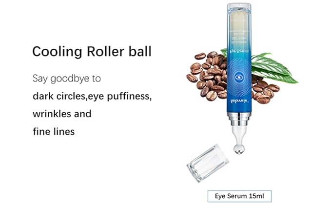 5% Caffeine Eye Serum, Under Eye Roller Cream for Dark Circles and Puffiness with 360°Massage Ball Reduce Wrinkles and Fine Lines,Bags Under Eyes,15ML