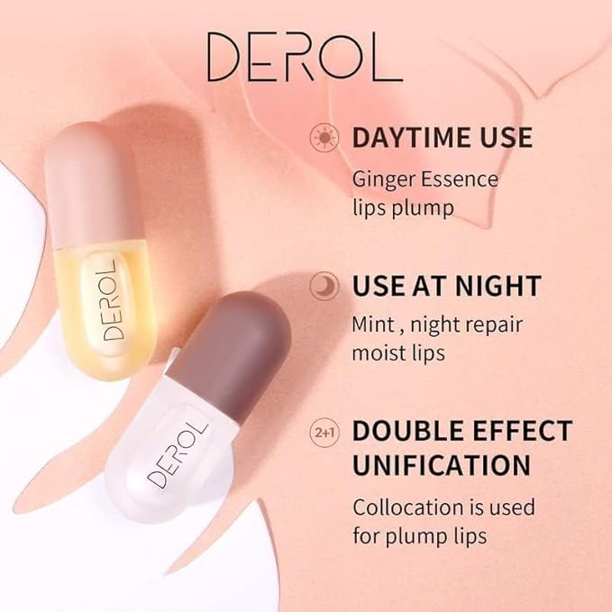 Lip Plumper Gloss, Plumping Lip Gloss, Plump and Pout Lip Plumpers, Natural Lip Care & Enhancer Set, Day & Night Serum, Softer Bigger Fuller Lips by Natural Lip Enhancer, Premium Lip Mask Gloss