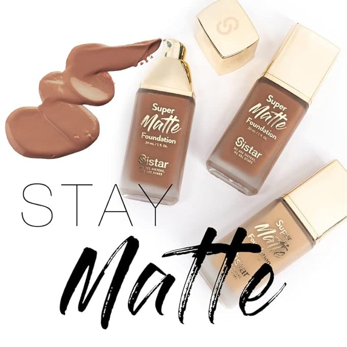 Sistar Super Matte Foundation Perfecting Liquid Foundation Full Coverage Control Shine Weightless Longwearing 30 mL / 1 fl. oz. (Hazelnut)