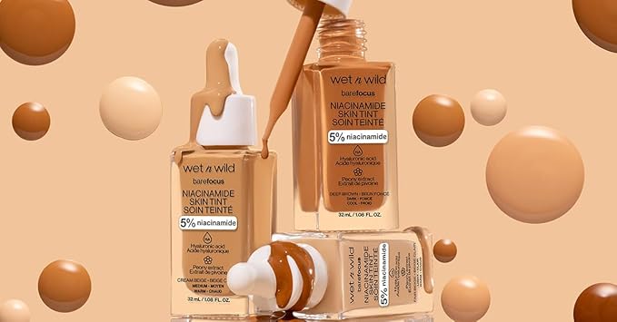 wet n wild Bare Focus Skin Tint, 5% Niacinamide Enriched, Buildable Sheer Lightweight Coverage, Natural Radiant Finish, Hyaluronic & Vitamin Hydration Boost, Cruelty-Free & Vegan - Deep