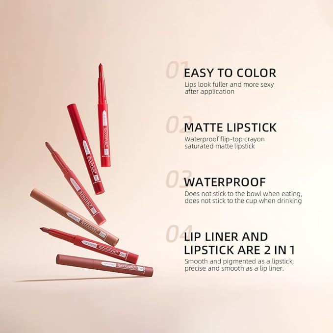 ibcccndc 6PCS Lip Liner and Lipstick Set - High Pigmented Creamy Matte Lip Liner Pencil Set for Girls and Women, Lip Makeup Gift Sets - Waterproof Formula (B)