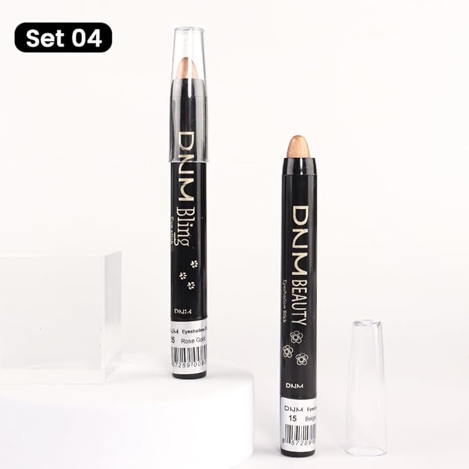 Kaely 2Pcs Cream Eyeshadow Stick Set for Eyes,Rose Gold & Beige Gold Shimmer Pen,Eye Brightener Halloween Makeup,sombras para ojos,Smooth Eye Shadow Highlighter Crayon Pencil Waterproof,05+15