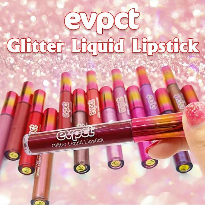 evpct 1Pcs Dark Red Glitter Metallic Shimmer Diamond Lipstick Lip Gloss Stain Set for Women Long Lasting Waterproof, Hot Bright Red Sparkle Glitter Matte long wear Liquid Lipstick Lip Makeup Kit