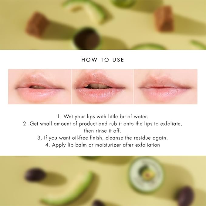 SKINFOOD Avocado Rich Lip Scrub 14g - Removes Dead Skin and Lip Nourishing & Moisturizing and Minerals, Soft Smooth Lips Scrub - Plump Lip Scrub - Dead Skin Lip Scrub for Smooth and Plump Lips