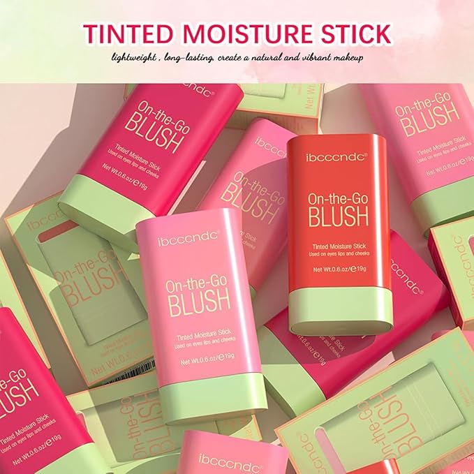 Multi-Use Makeup Blush Stick, 3-in-1 Cream Blush Stick Beauty Tinted Solid Blush Stick for Cheek/Eyes/Lips, Waterproof Moisturizer Stick, Suitable for All Skin (01# Shy Pink)