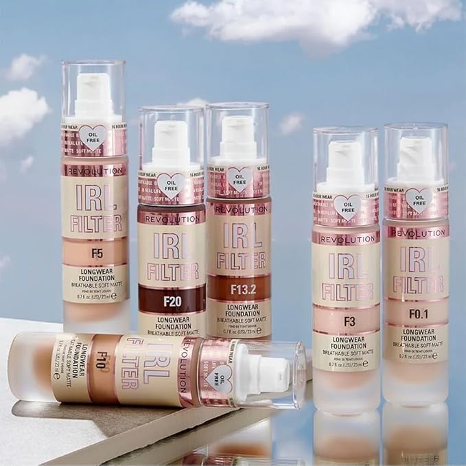 Revolution Beauty, IRL Filter Longwear Foundation, Soft & Breathable Formula, Medium to Full Coverage, Matte Finish, F9, 0.7 Fl. Oz