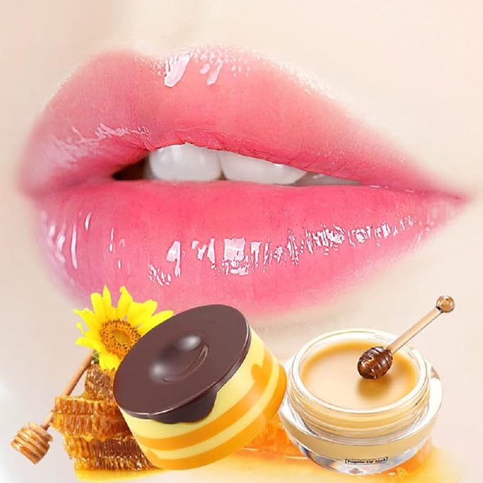 4Pcs Bee Lip Balm Honey Pot,Honey Lip Mask Hydrating Prevention Dry and Cracked Lip Scrubs Exfoliator,lip balm hydrating Bee Lip Mask Balm,Lip Sleep Mask Reduces Lip Lines
