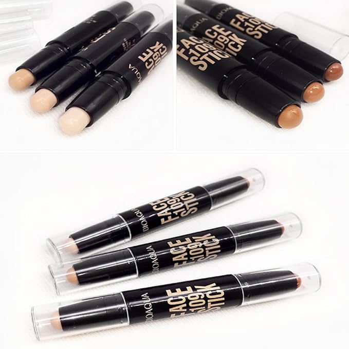 BIOAQUA Play 109 Face Stick Contour Duo 2 in 1 Highlighter Pencil (#02 IVORY WHITE / LIGHT COFFEE)