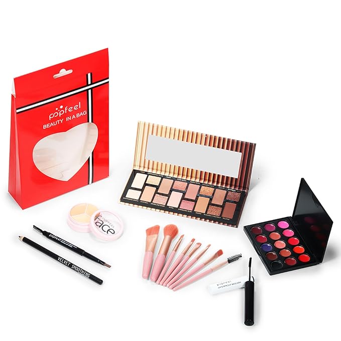 All in One Makeup Kit, Full Starter Essential Makeup Kit for Women Beginners Includes Eyeshadow Palette Lipstick Mascara Eyebrow Pencil Concealer Brush Set