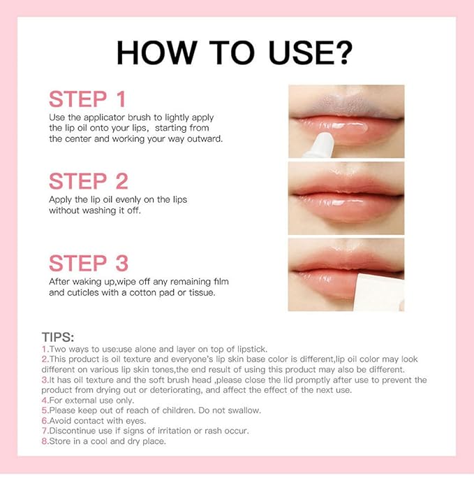 MAEPEOR Glowing Lip Oil 7 Colors Hydrating Lip Balm Nourishing Lip Care Lip Treatment Glossy Finish Non-sticky Moisturizing Lip Balm (05 Pink)