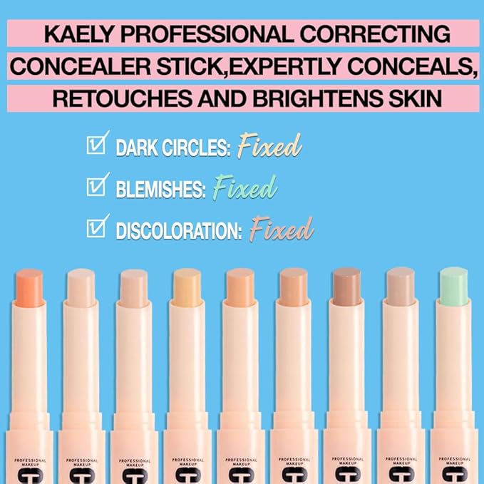 Kaely PROFESSIONAL MAKEUP Correcting Concealer Stick,Medium Coverage Concealer Crayon,under Eye Brightener Concealer for Dark Circles,corrector de ojeras,Lightweight,Vegan,02 LIGHT