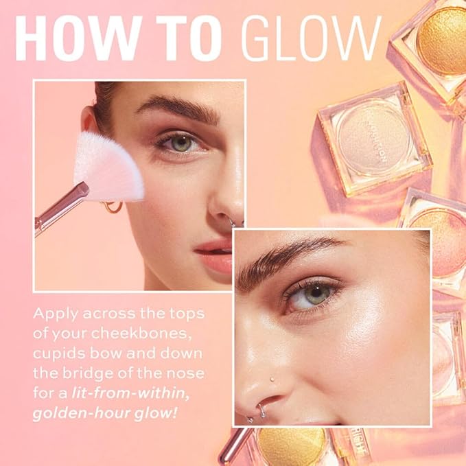 Makeup Revolution Beam Bright Highlighter, All Over Face Glow, Powder To Liquid Formula, 5 Different Shades, Diamond Glow