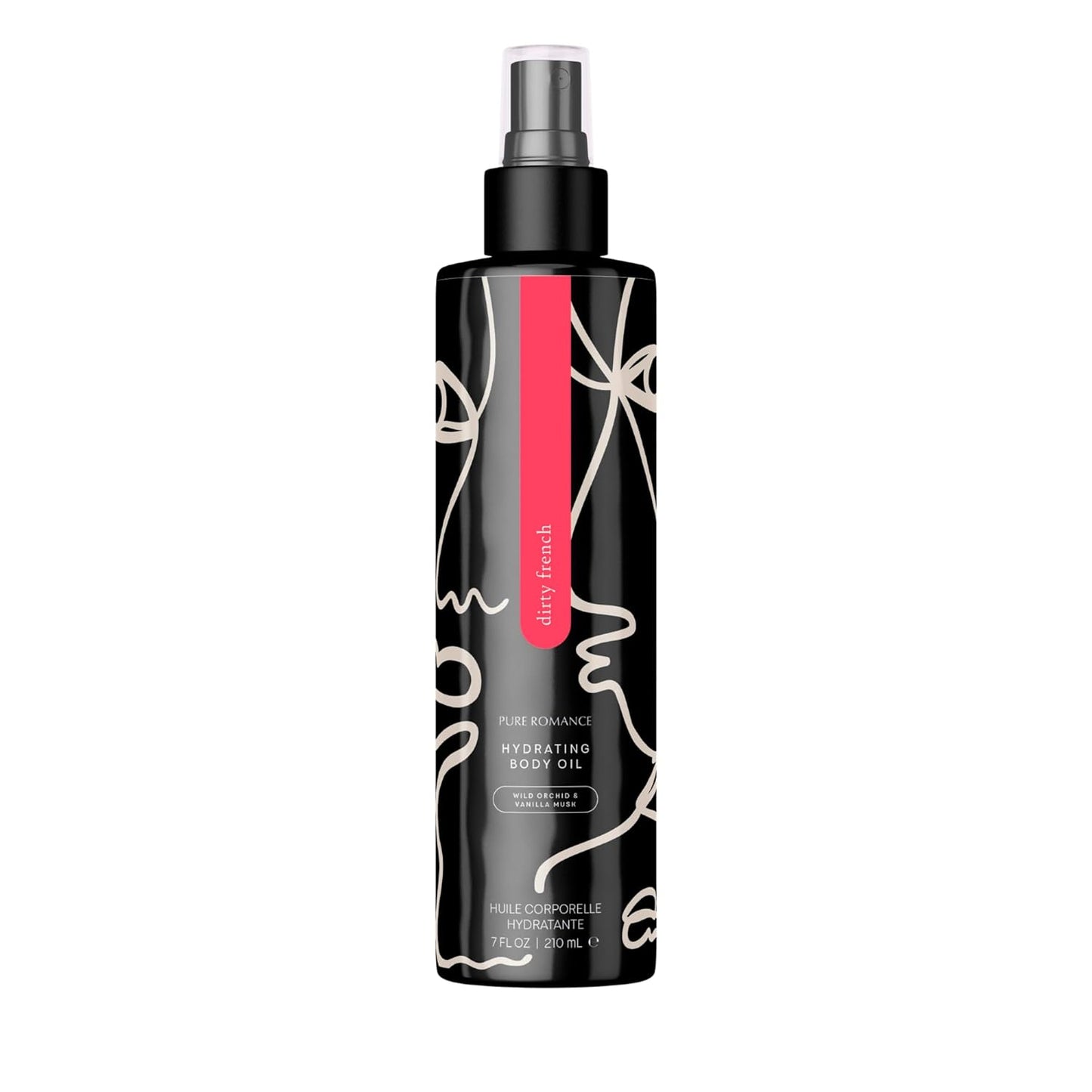 Pure Romance Hydrating Body Oil – Non-Greasy After Shower Moisturizer for Dry Skin – Infused with Jojoba and Argan Oils – Mist on With Convenient Spray Bottle, 7 Fl Oz, Dirty French