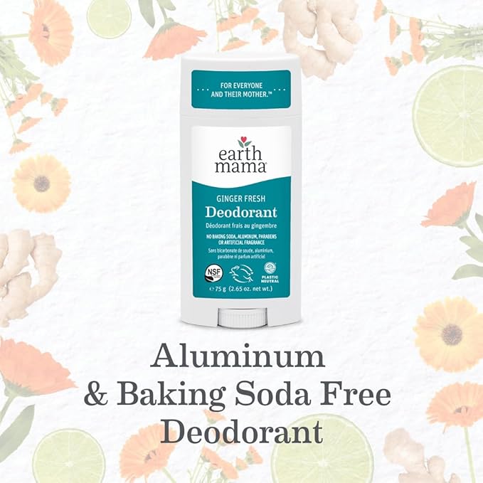 Earth Mama Ginger Fresh Deodorant | Safe for Sensitive Skin, Pregnancy and Breastfeeding, Contains Organic Ginger and Lime, No Baking Soda or Aluminum, 2.65-Ounce