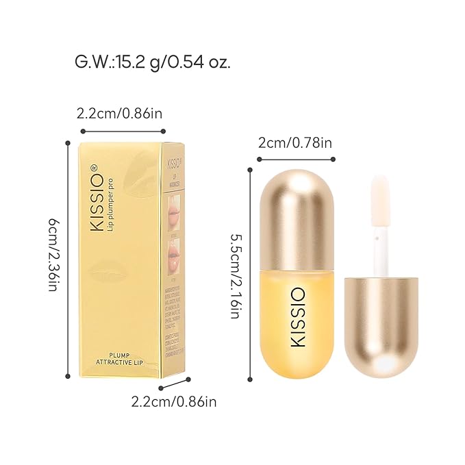 KISSIO Lip Plumper,Color Lip Plumper Gloss,Shimmer,Lip Enhancer,Plant Extracts Plumping Lip Serum,Moisturizing Lip Gloss for Fuller Lips and Hydrated Beauty Lips 5.5ml (01 Lemonade)