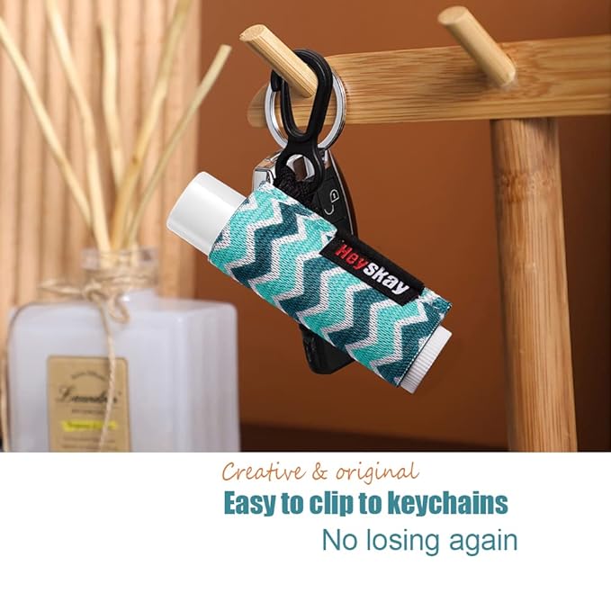 5pcs Lip Balm Holder Keychain Lipstick Sleeves Chapstick Lip Gloss Holder Keychain Elastic Sleeves for Men Women(Wave/Flower/Leo)