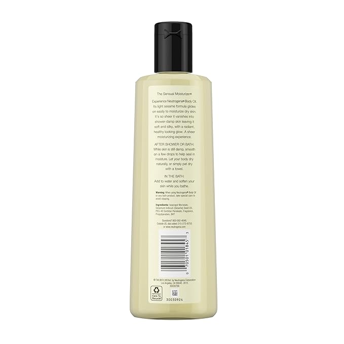 Neutrogena Body Oil Light Sesame Formula, 16 fl oz, Radiant Glow Moisturizer for Dry Skin, Bath & Shower Oil For Smooth and Hydrated Skin