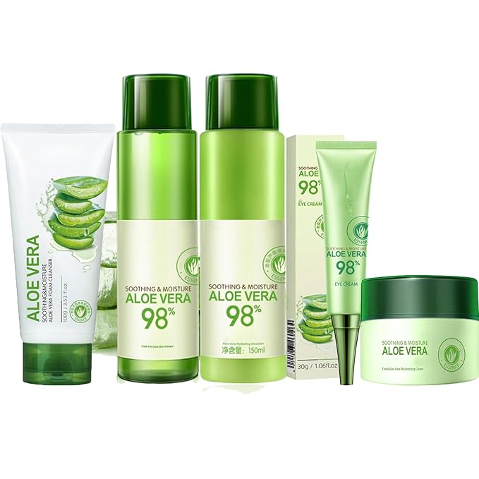 5Pcs Skin Care Products Set, Aloe Vera Skin Care Sets, Skin Care Gift Set for Women Girls, Skincare Routine Set, Face Care Kit with Cleanser, Toner, Lotion, Eye Cream, Moisturizer