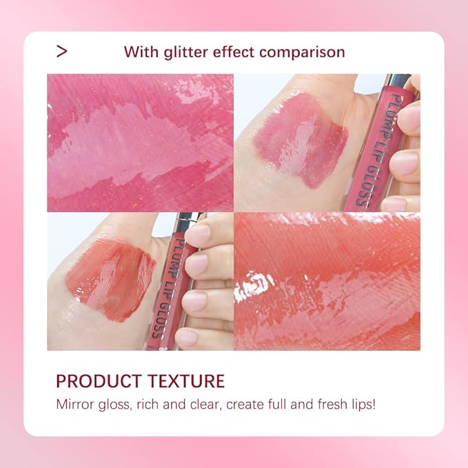 ibcccndc Lip Plumper Plumping Lip Gloss Hydrating Nourishing Lip Oil Red Liquid Lipstick Lip Care Products Mineral Oil Clear Lipgloss (5)