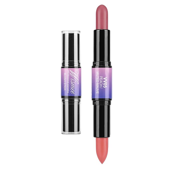 Dual-Ended Cream Blush Stick,Cream Blush Makeup Stick,Buildable Blush Stick for Cheeks Long Wearing,Easy Application,Lightweight Multi Stick,Plum & Peach