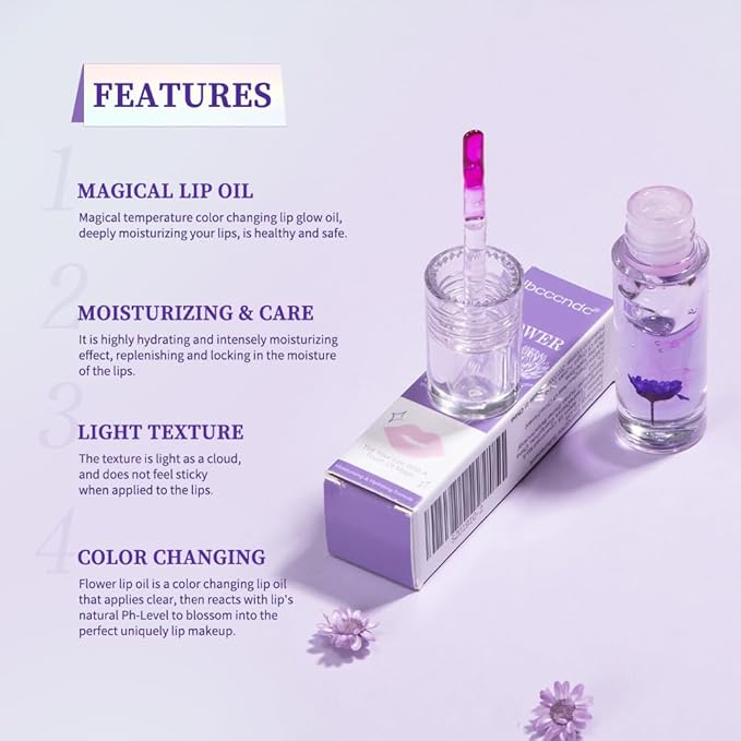 Flower Lip Oil, Hydrating Lip Glow Oil, Plumping Lip Oil, Non-Sticky Long Lasting Lip Oil Gloss, Transparent Lip Oil Tinted, Lip Plumper Gloss, Moisturize your lips and Reduce lip lines (03)