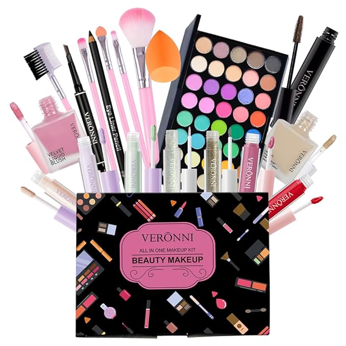 Makeup Kit for Women Full Kit, All in one makeup kit with Eyeshadow Eyeliner Eyebrow Lip Gloss Face Makeup & Brushes Full Starter Cosmetics Set For Girls & Teens (Set A)