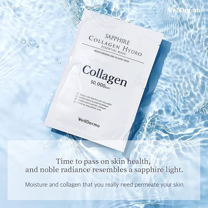 WELLDERMA Sapphire Collagen Hydro Essential Mask 10 Sheets Skin Soothing Calming