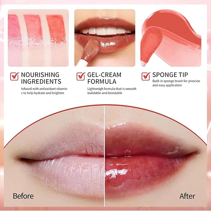 Hydrating Lip Glow Oil-Lip care oil- Lip Oil Tinted for Lip Care and Dry Lips-Prevents Dry Cracked-Non-sticky Big Brush Head-Lip Plumping -Lip Oil gloss tinted-020#MAHOGANY