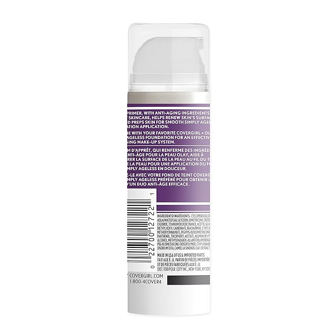 COVERGIRL+OLAY Simply Ageless 3-in-1 Liquid Foundation, Classic Ivory & Simply Ageless Makeup Primer, 1 Fl Oz, Pack of 1