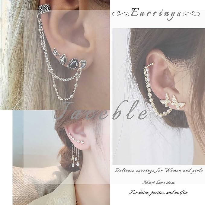 Boho Rhinestone Heart Tassel Earrings Long Tassel Chain Dangle Earrings Silver Crystal Cz Love Heart Studs Earrings Long Chandelier Dangle Earrings Wedding Cz Fringe Chain Earrings Jewelry for Women and Girls