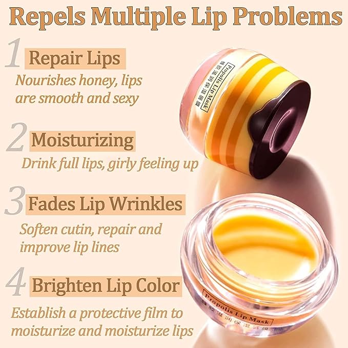 2 PCS Strawberry Lip Mask Lip Balm Honey Pot, Vitamin E & Moisturizing Propolis Sleeping Lip Mask Prevention Dry and Cracked Lip Scrubs Exfoliator (2 strawberry)