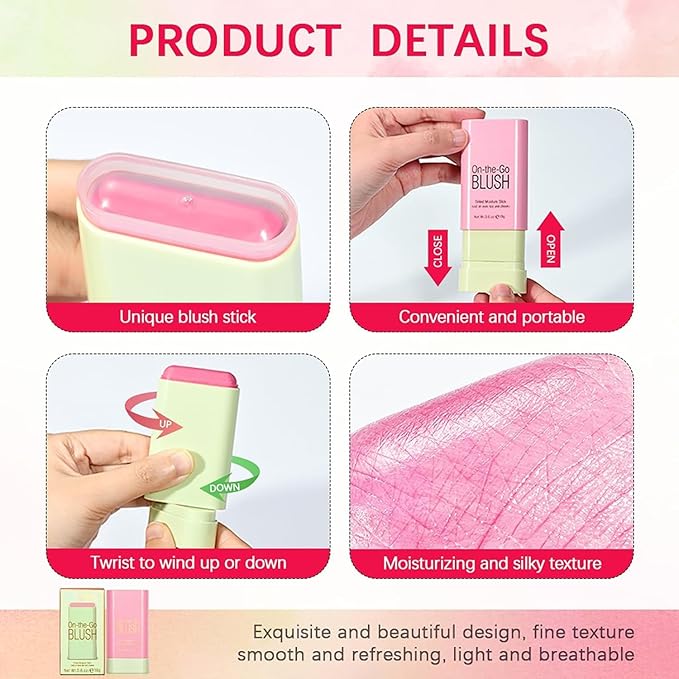 Multi-Use Makeup Blush Stick, Cream Blush Stick, Tinted Solid Moisturizer Stick for Cheek & Eyes & Lips, Waterproof Natural Nude Makeup, Suitable for All Skin (3#Coral Orange)