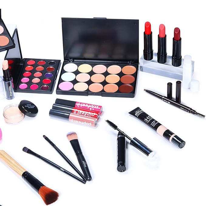 All in One Makeup Kit For Beginners Full Kit, Full Makeup Kit For Teen Girls, Makeup Gift Set, Include Eyeshadows, Concealer, Cosmetic brush, Lip Gloss, Lipstick, Powder puff, Mascara -005