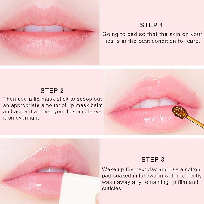 3Pcs Lip Balm Honey Pot with Stick, Honey Strawberry Apple Moisturizing and Hydrating Sleeping Lip Mask, Day and Night Repair and Care, Improve Lip Color, Reduce Lip Lines (SET B)
