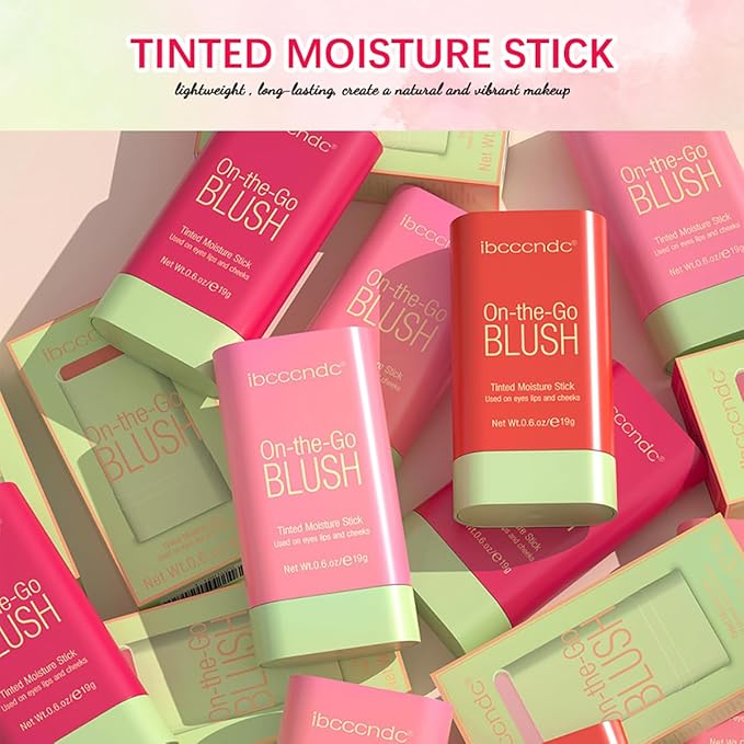 Multi-Use Makeup Blush Stick, Tinted Solid Moisturizer On-the-Go Blush, Multi-use Cream Blush Stick for Cheek & Eyes & Lips, Waterproof Natural Nude Makeup for All Skin (3# Coral Orange)