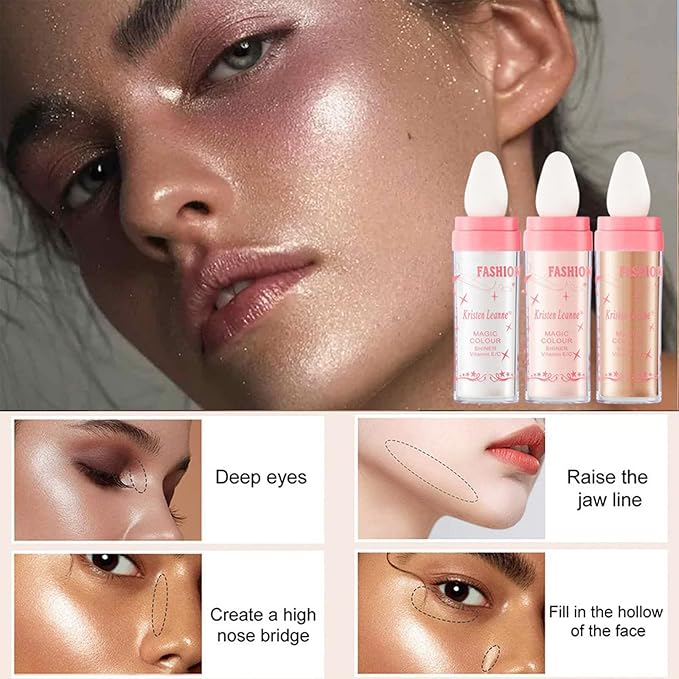 Polvo De Hadas Fairy Highlight Patting Powder Body Brightens the Natural Three-dimensional Patting Powder Blusher(01# White Moonbeam)