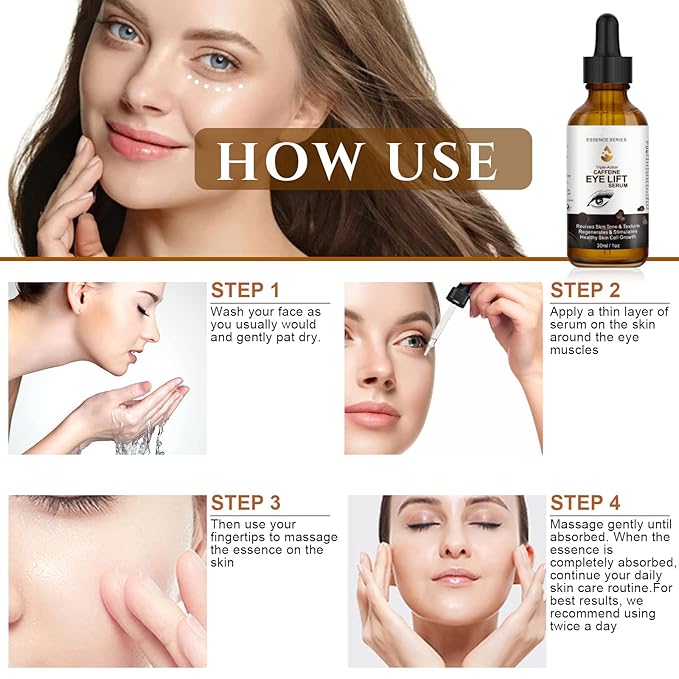 2 PCS Caffeine Eye Serum - Eye Cream for Dark Circles and Puffiness, with EGCG, Ascorbic Acid, Collagen, Caffeine Eye Lift Serum Reduces Under Eye Bags Wrinkles and Fine Lines- 2 oz/60 ml