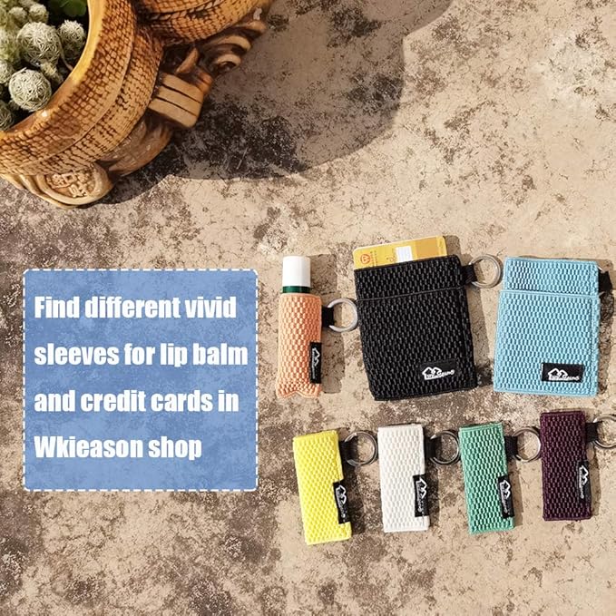 WKieason Lip Balm Holder Sleeve with Keychain Clip-on Lipstick Sleeve Holder Tight-knit Elastic Holder Pack of 4 (Orange/Blue/Olive/Green)