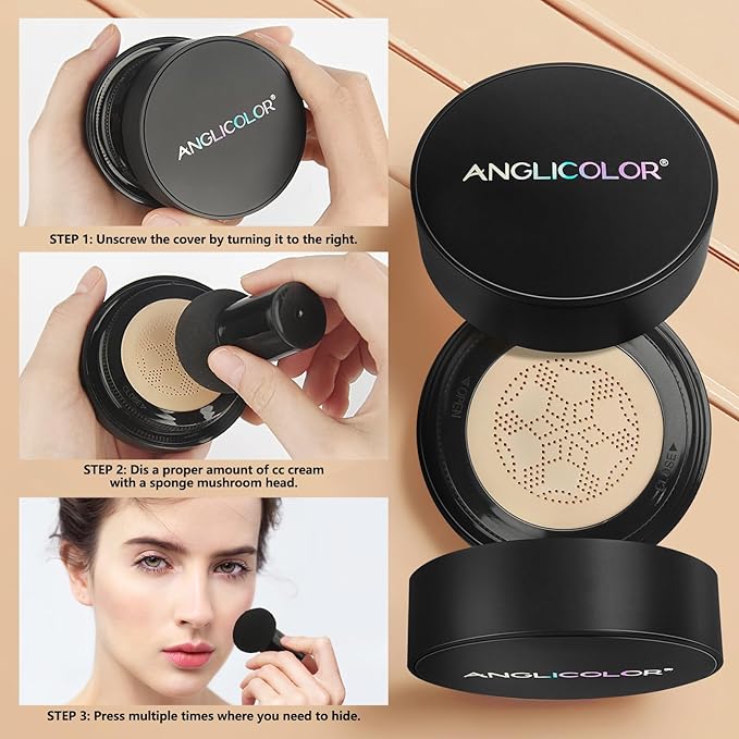 Mushroom Head Air Cushion CC Cream Strong Concealer 2PC,Face Makeup Cushion Foundation Long Lasting,Moisturizing BB Cream Makeup Base Primer Even Skin Tone for All Skin Types (2PC 04, 200g)