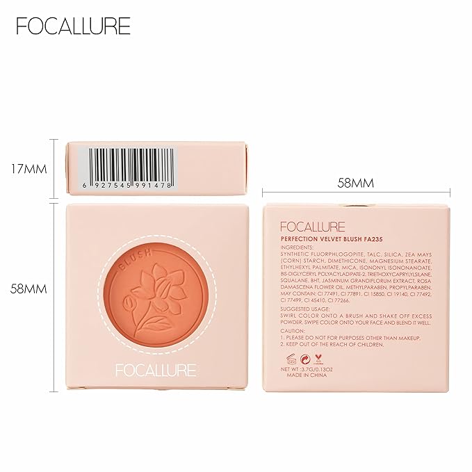 FOCALLURE Powder Palette Blush, Matte Mineral Blush Powder, Bright Shimmer Face Blush Makeup, Contour and Highlight Blush Palette, Highly Pigmented, Long Lasting, Waterproof, Blendable, #501