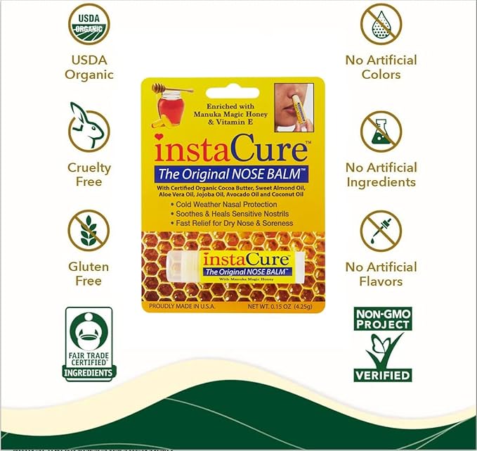 InstaCure's Original Nose Balm with Manuka Honey. Fast Relief for Cracked, Dry & Sore Noses + InstaCure Original Derma Balm Jumbo-Sized Skin Revival Tube. Soothes & Heals Dry, Irritated Skin