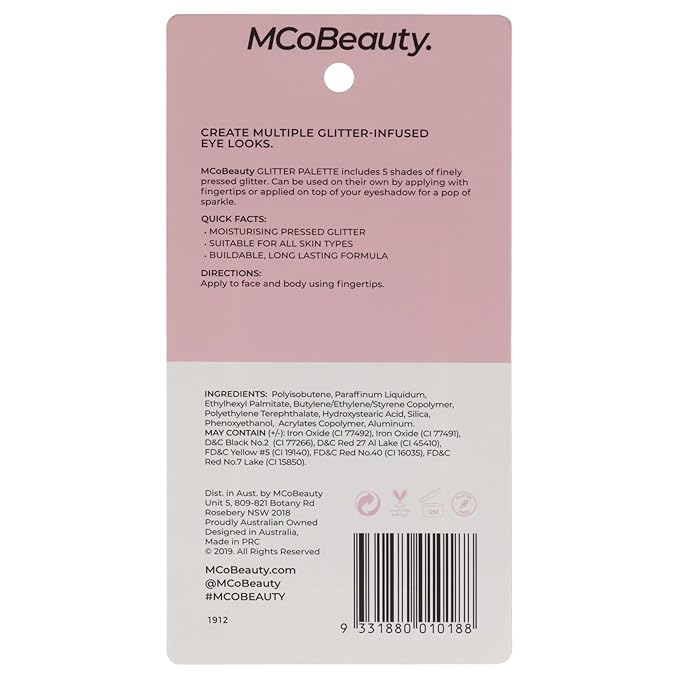 MCoBeauty Glitter Palette - Add A Touch Of Sparkle To Your Eyes - With 5 Different Wearable Shades - Flexible Formula Blends Easily - Can Be Worn Alone Or On Top Of Eyeshadow - 1 Pc