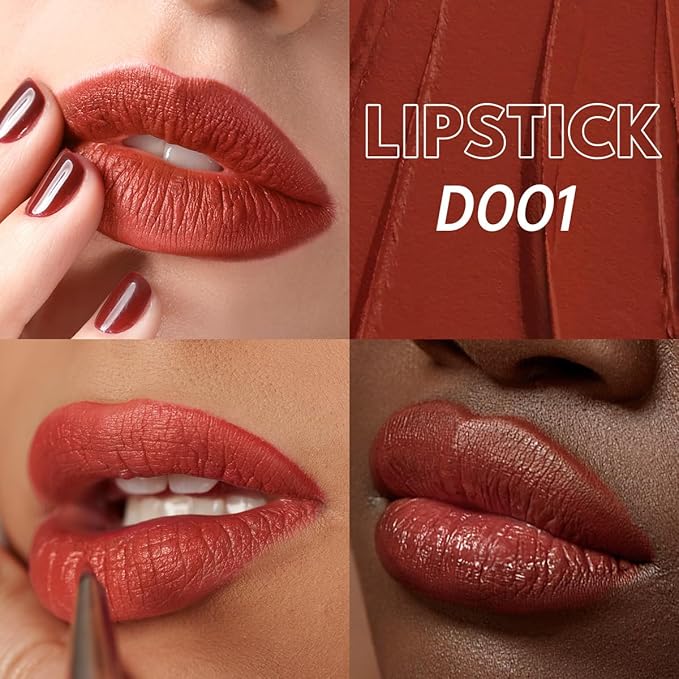 2PCS Marbled Matte Lip Stick Makeup - Velvety Finish | Naked-lip Feel, Full Coverage, D001+D003