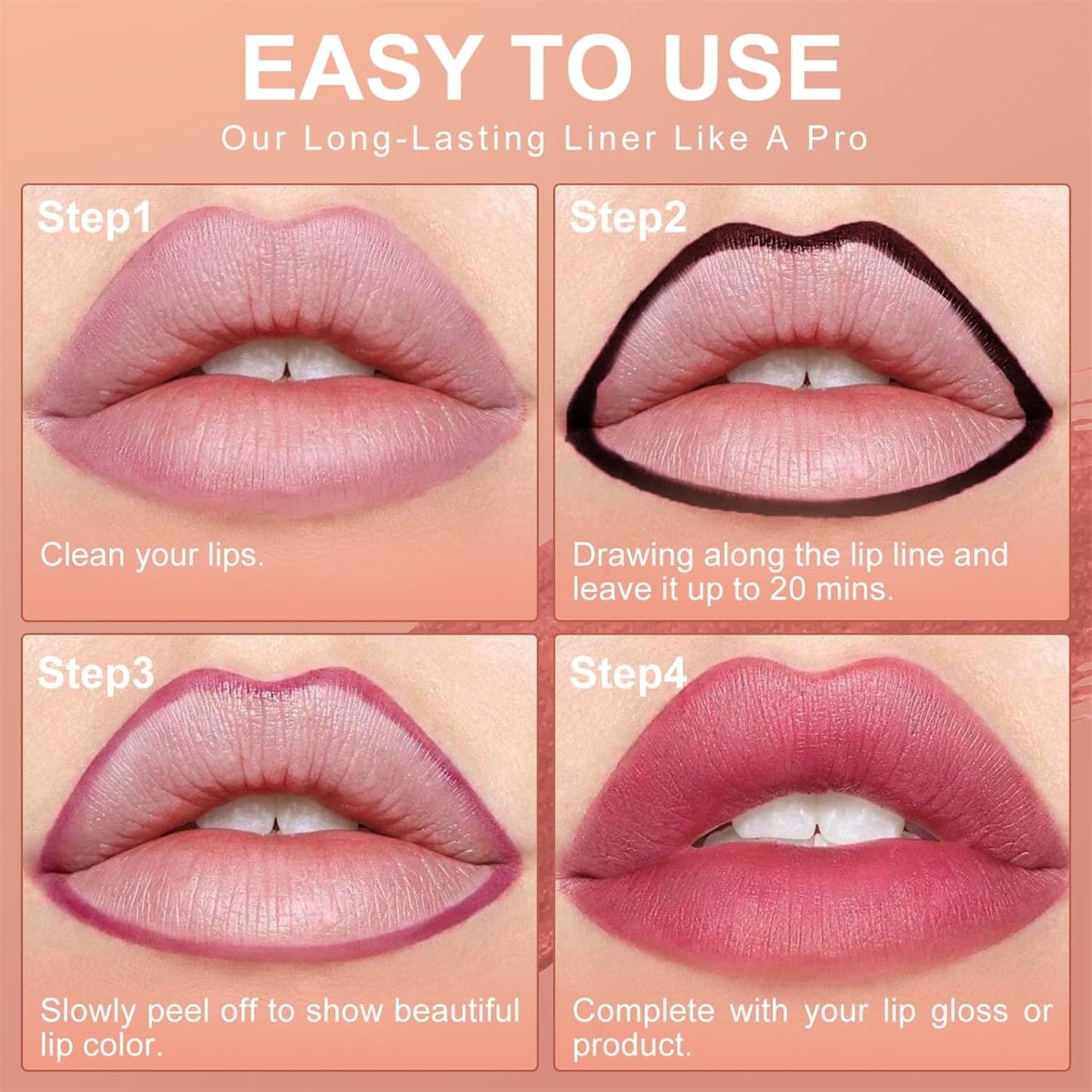 OETUIOW Lip Tint Stain Peel Off - Waterproof Lip Liner Stain, Moisturizing Long-Lasting Lip Stain, Create A Natural Lip Color, Enhancing Complexion for All Skin Types (Rose, 0.12 Fl Oz (Pack of 1))