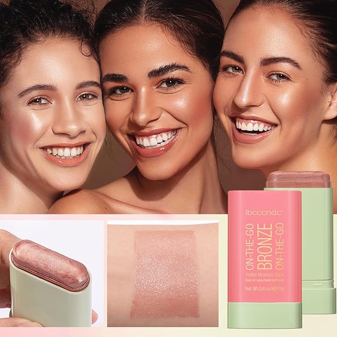 Cream Contour Stick, Face Shimmer Bronzer Stick, Blendable Natural Glow Highlighter Makeup Stick, Multi-Use Tinted Solid Moisturizer Stick,Body Face Illuminator Luminizer,02 Soft Glow