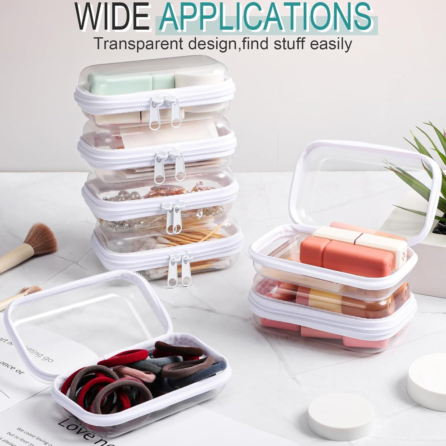 Sanwuta 6 Pcs Clear Hard Zipper Case Pencil Pouches Hard Plastic Zipper Pouches Makeup Bag Transparent Cases for Snacks Plastic Storage Organizer Box for Travel(White,5 x 3 x 2 Inch)