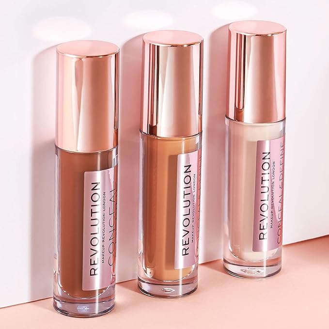 Makeup Revolution Conceal & Define Concealer, Full Coverage Makeup Concealer, Matte Finish & Long Wear, For Dark or Deep Skin Tones, Vegan, C14.5, 4ml