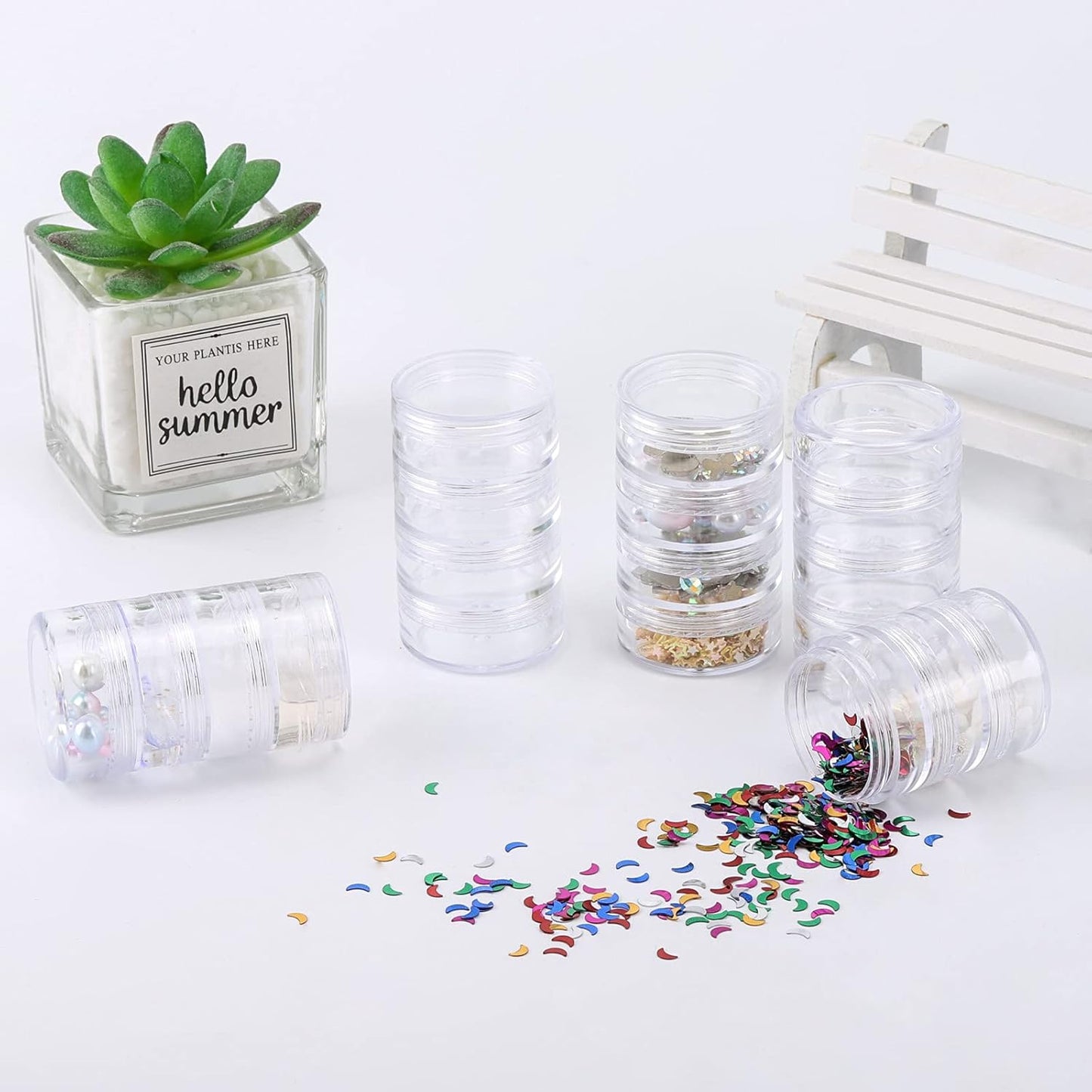 5 Set (20 Pieces) Stackable Cosmetic Containers with Screw Lids and Labels,10 Grams Clear Plastic Empty Jars Small Makeup Sample Containers for Beauty Products