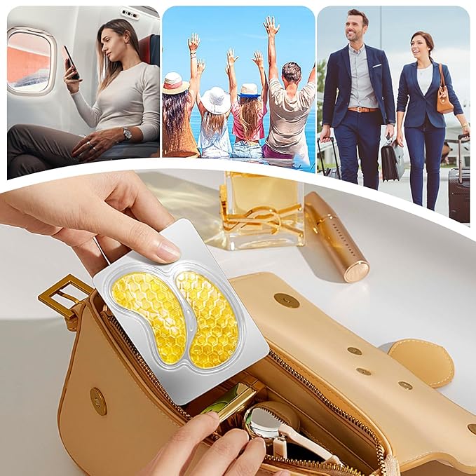 60 Pcs Green Under Eye Patches with 5 Pieces Travel 24K Gold Eye Mask, 30 Pairs Undereye Mask for Dark Circles Puffy Eye Treatment, Collagen Gel Pads Hydrating for Eye Bag Puffiness Wrinkle