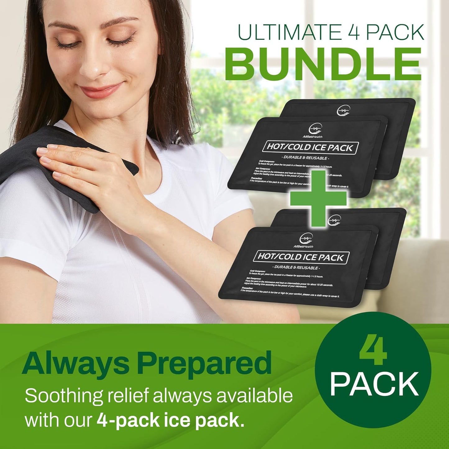 4 Pack Reusable Ice Packs for Injuries - Soft Ice Pack with Velvet Soft Fleece Fabric | Flexible Hot and Cold Gel Ice Pack Set- Cold Packs for Injuries, Knee, Back, Neck Pain - 10 x 6, Black-4Pack